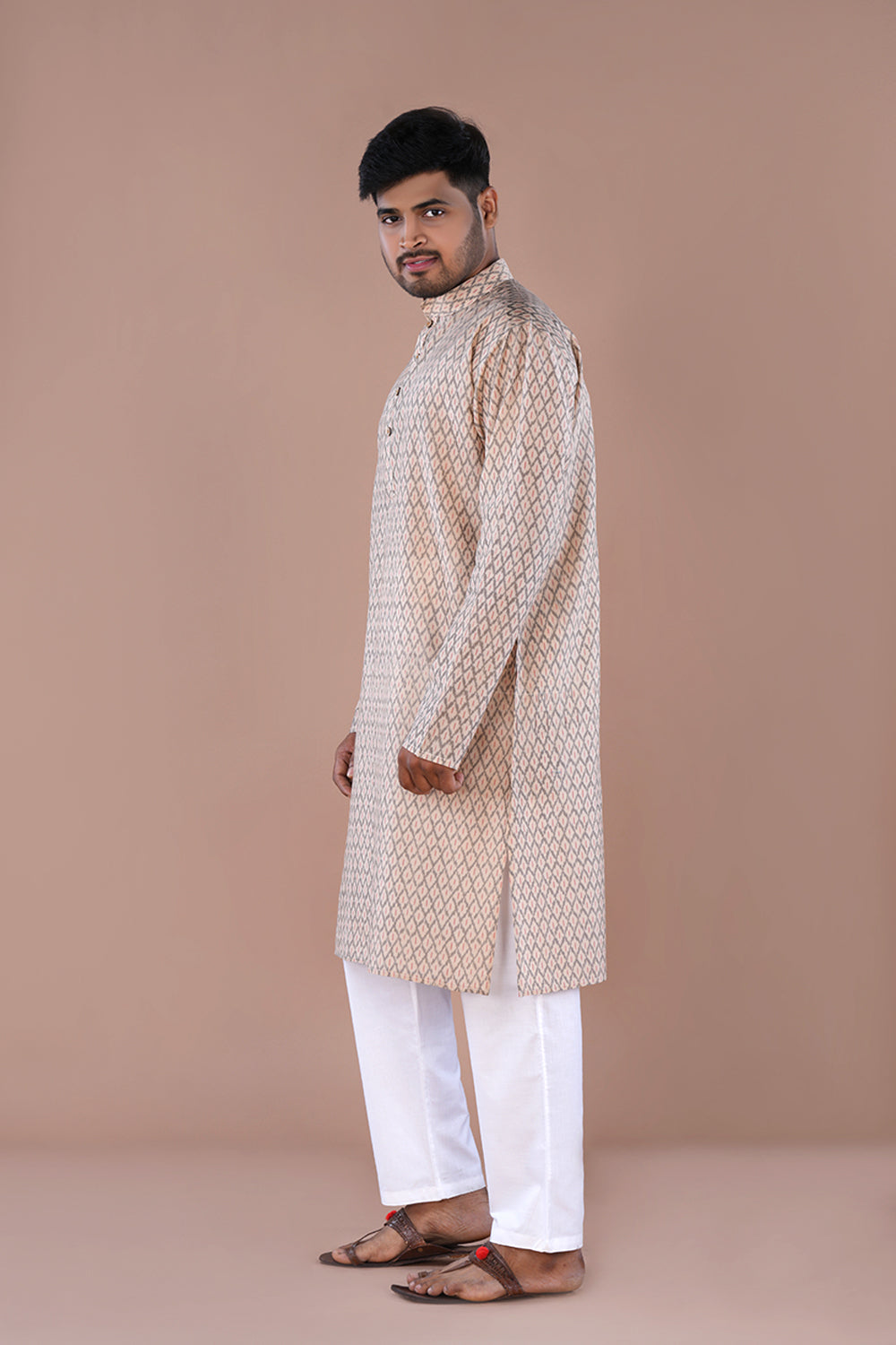 Image of Dusty Crème Silk Mens Kurta